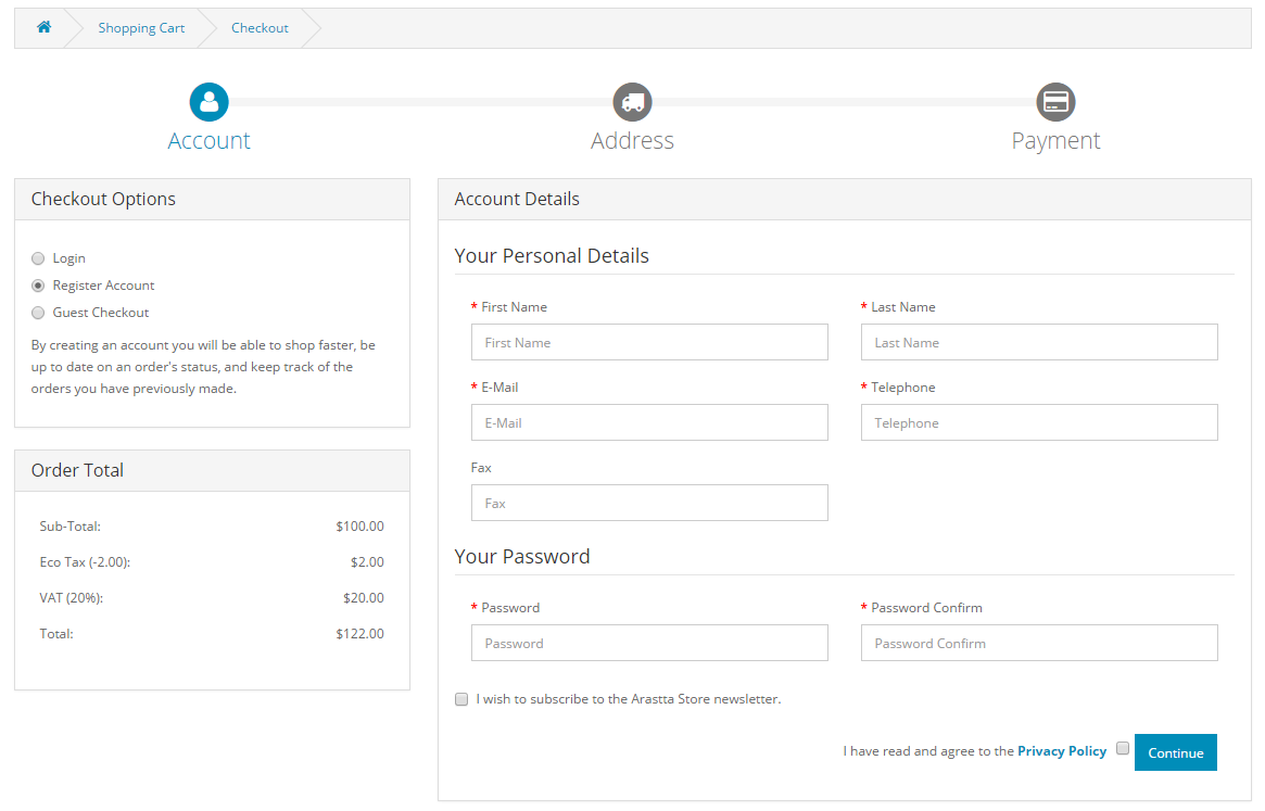 front checkout register account