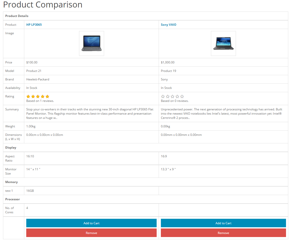 front product compare