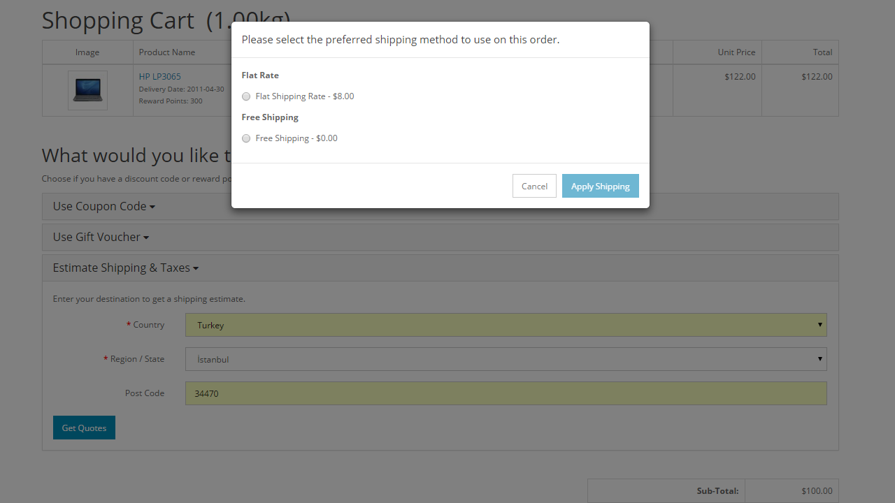 shipping estimation