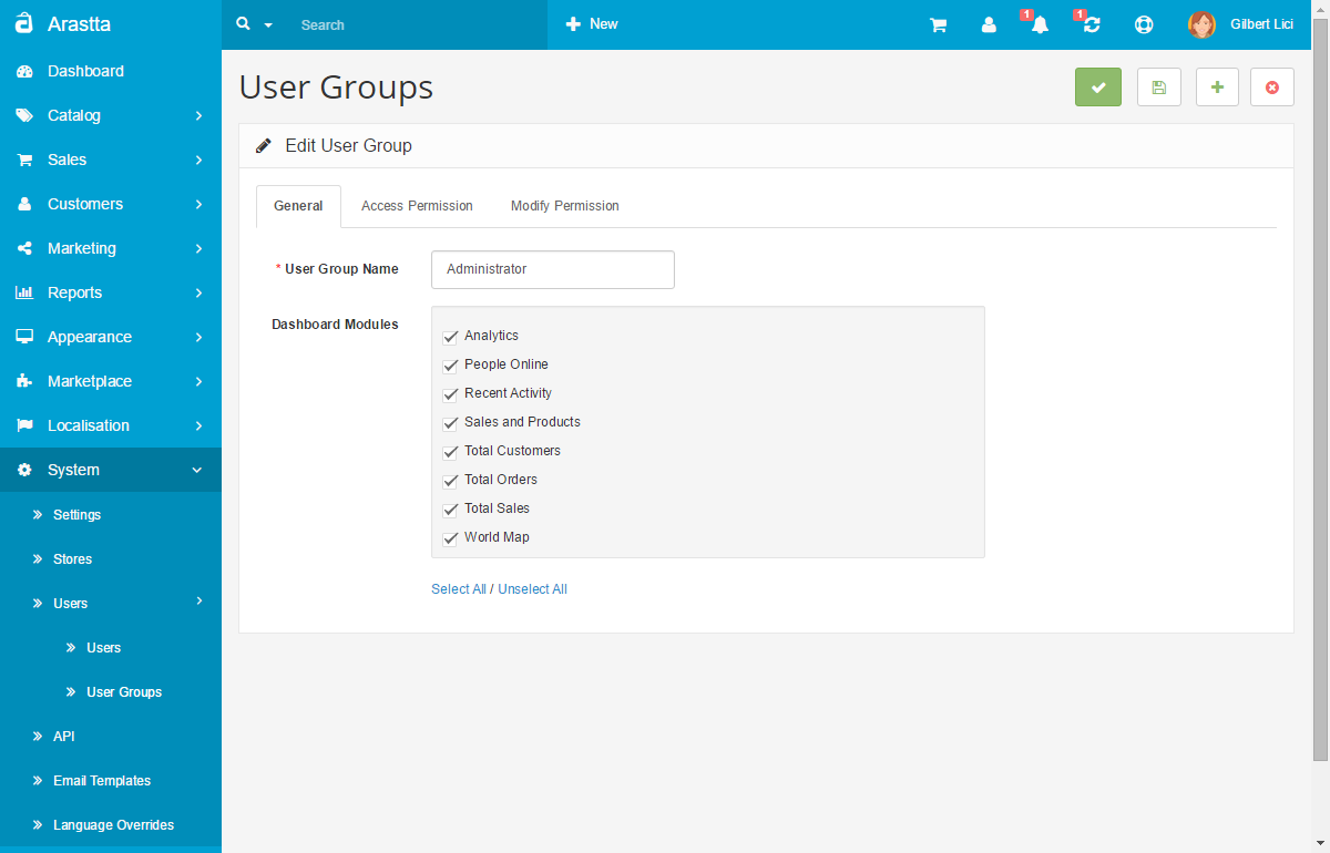 user groups backend general tab