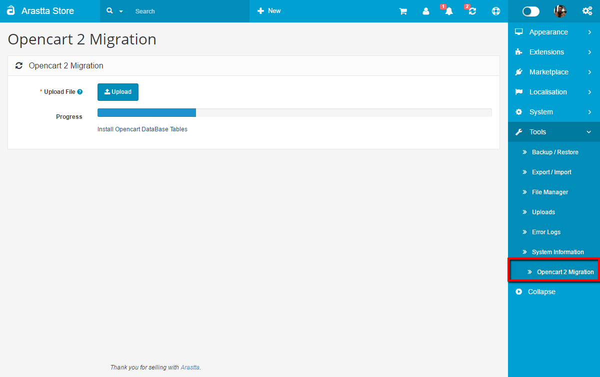 opencart 2 migrating
