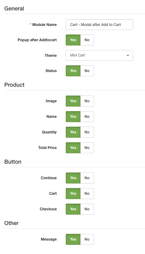 Cart module settings