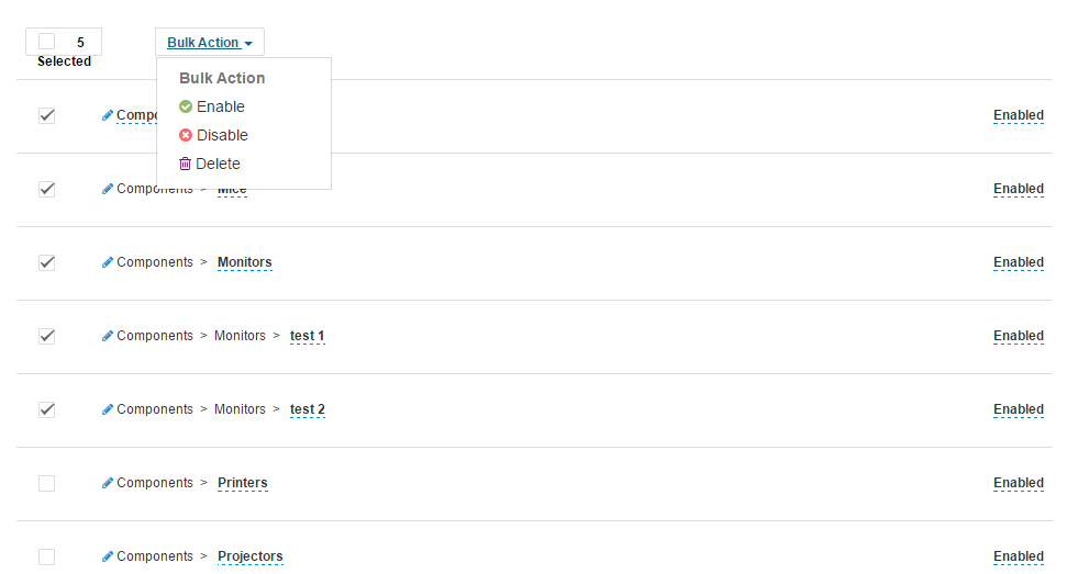 categories bulk action