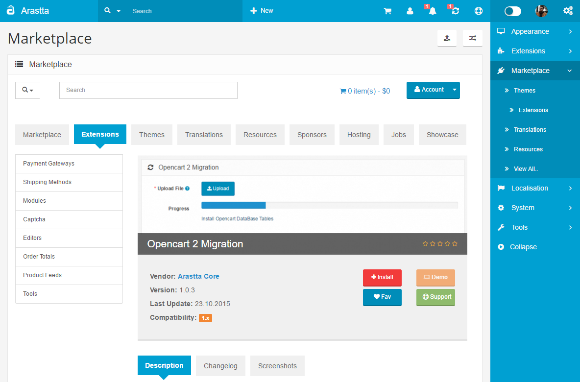 opencart 2 migrating
