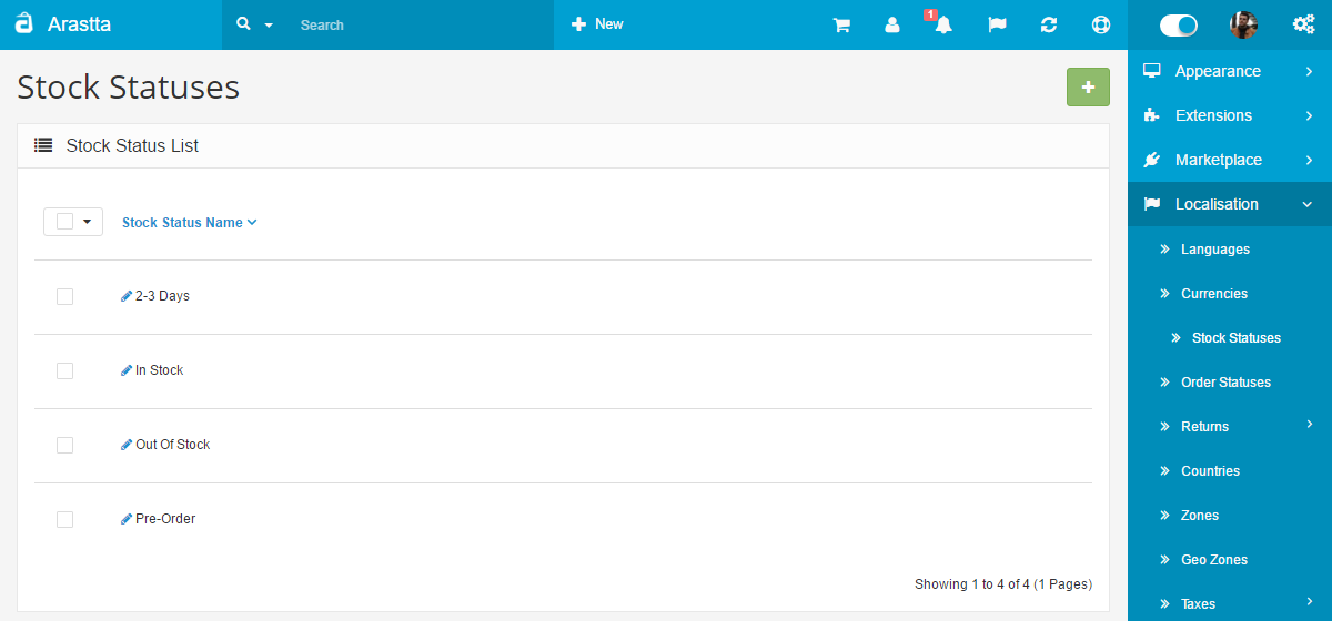 stock statuses backend