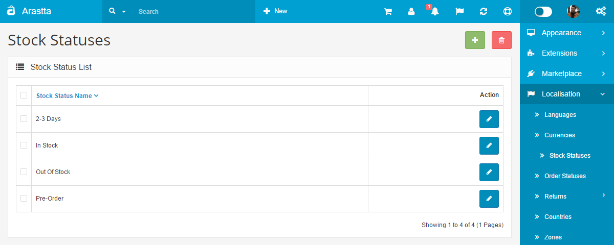 stock statuses backend