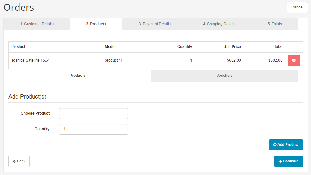orders products