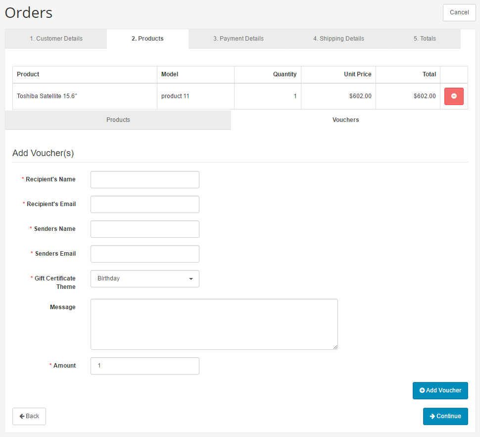 orders vouchers