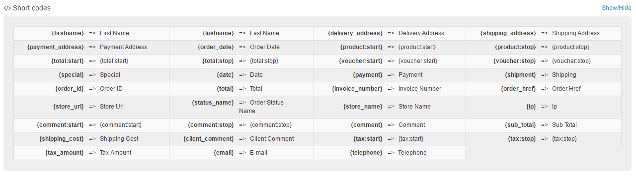 short codes