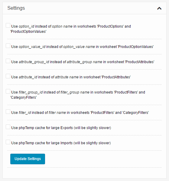 export import settings