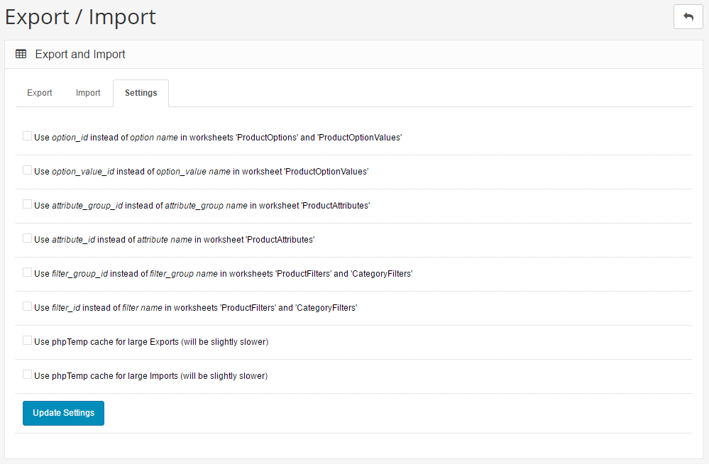 export import settings