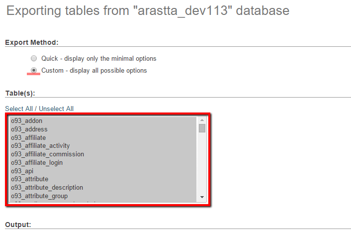 exporting database of arastta