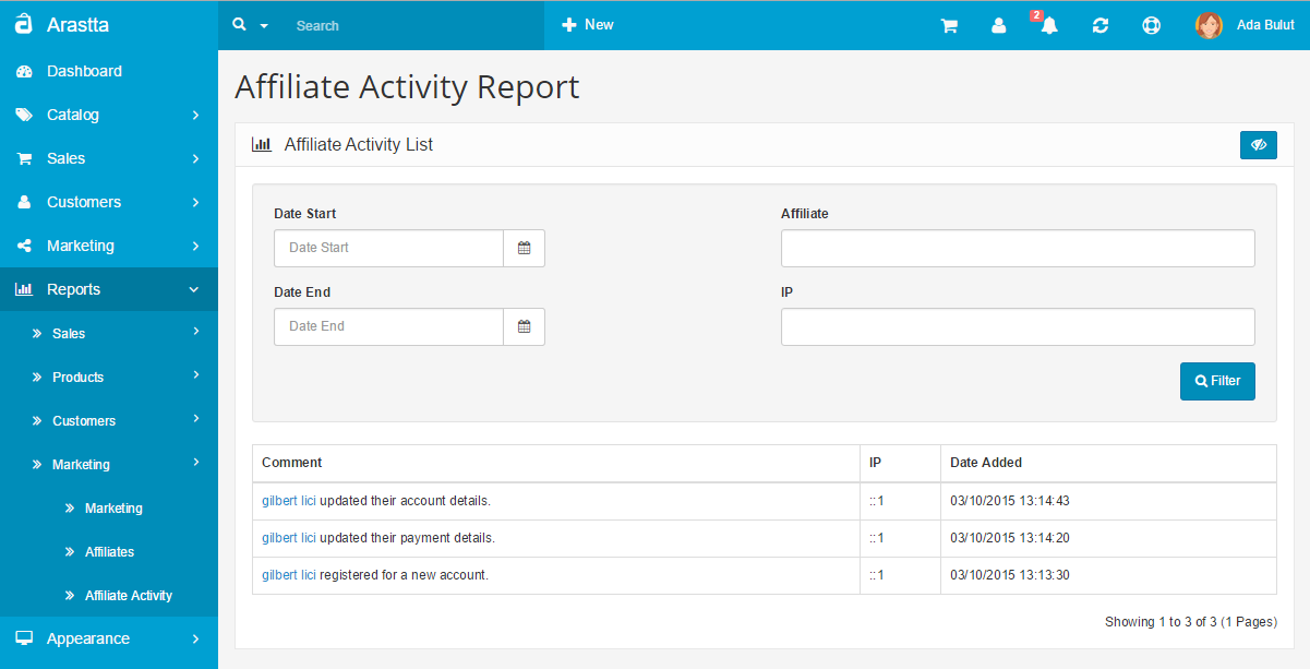 affiliate activity report